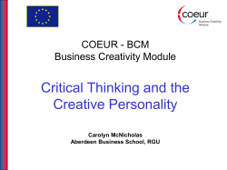 Critical Thinking and the Creative Personality COEUR - BCM Business Creativity Module