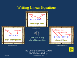 Writing Linear Equations By Lindsay Hojnowski (2014) Buffalo State College