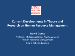 Current Developments in Theory and Research on Human Resource Management David Guest