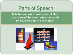 Parts of Speech It is important to understand that
