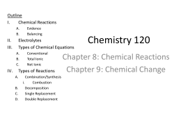 Chemistry 120 Chapter 8: Chemical Reactions Chapter 9: Chemical Change Outline