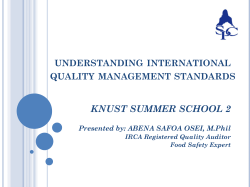 KNUST SUMMER SCHOOL 2 UNDERSTANDING INTERNATIONAL QUALITY MANAGEMENT STANDARDS