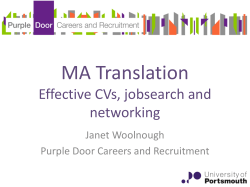 MA Translation Effective CVs, jobsearch and networking Janet Woolnough