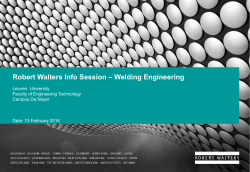 – Welding Engineering Robert Walters Info Session Leuven University Faculty of Engineering Technology