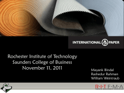 Rochester Institute of Technology Saunders College of Business November 11, 2011 Mayank Bindal