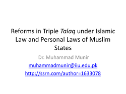 Talaq Law and Personal Laws of Muslim States Dr. Muhammad Munir