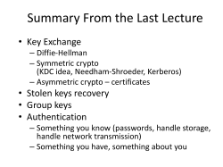 Summary From the Last Lecture • Key Exchange