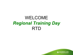 WELCOME RTD Regional Training Day
