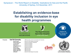 – The World Report on Disability: Implications for Asia and... Symposium University of Sydney, 5-6 December, 2011