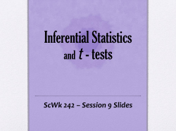 Inferential Statistics t and ScWk 242 – Session 9 Slides
