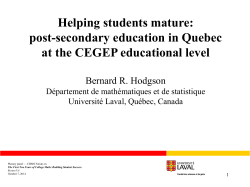 Helping students mature: post-secondary education in Quebec at the CEGEP educational level