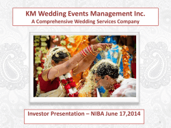 KM Wedding Events Management Inc. Investor Presentation – NIBA June 17,2014 1