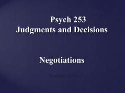Psych 253: Negotiations & Conflict Resolution