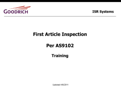 First Article Inspection Per AS9102 Training ISR Systems