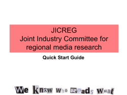 JICREG Joint Industry Committee for regional media research Quick Start Guide