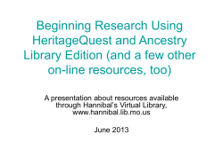 Beginning Research Using HeritageQuest and Ancestry Library Edition (and a few other