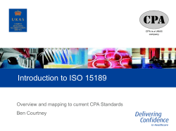 Introduction to ISO 15189 Overview and mapping to current CPA Standards
