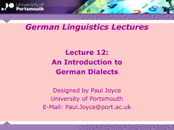 German Linguistics Lectures Lecture 12: An Introduction to German Dialects