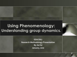 Using Phenomenology: Understanding group dynamics. EDUC867 Research Methodology Presentation
