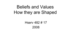 Beliefs and Values How they are Shaped Hserv 482 # 17 2008