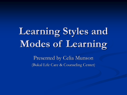Learning Styles and Modes of  Learning Presented by Celia Munson