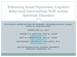 Enhancing Social Experience: Cognitive Behavioral Interventions With Autism Spectrum Disorders