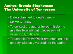 Author: Brenda Stephenson The University of Tennessee  –