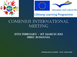COMENIUS INTERNATIONAL MEETING 25th FEbruary - 1st March 2013 Sibiu, Romania