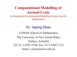 Computational Modelling of Aerosol Cycle Dr. Yaping Shao