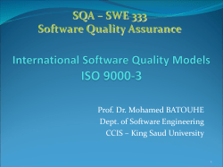 SQA – SWE 333 Software Quality Assurance Prof. Dr. Mohamed BATOUHE