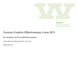 Cannes Creative Effectiveness Lions 2011 An analysis of the published entries
