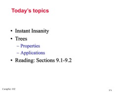 Today’s topics • Instant Insanity • Trees • Reading: Sections 9.1-9.2