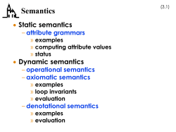 Semantics  Static semantics Dynamic semantics