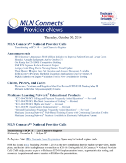 Thursday, October 30, 2014 MLN Connects&trade; National Provider Calls Announcements