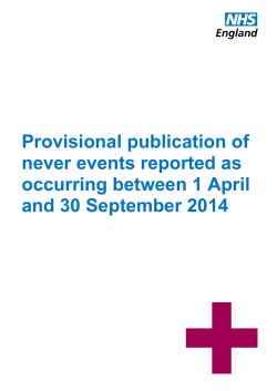 Provisional publication of never events reported as occurring between 1 April