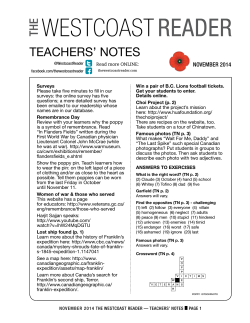 TEACHERS’ NOTES  NOVEMBER 2014