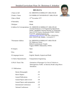 Detailed Curriculum Vitae: Dr. Shriniwas S. Arkatkar BIO-DATA