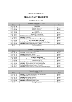 PRELIMINARY PROGRAM SAUM 2014 CONFERENCE SESSIONS OVERVIEW