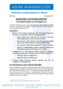 QUARTERLY ACTIVITIES REPORT FOR PERIOD ENDED 30 SEPTEMBER 2014
