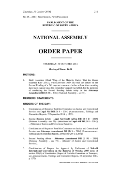 ORDER PAPER  NATIONAL ASSEMBLY Thursday, 30 October 2014