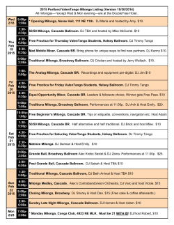 2015 Portland ValenTango Milonga Listing (Version 10/30/2014) Wed