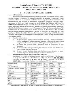 NAVODAYA VIDYALAYA SAMITI PROSPECTUS FOR JAWAHAR NAVODAYA VIDYALAYA SELECTION TEST- 2015