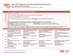 2014 MIT Research and Development Conference Harnessing Global Innovation November 19-20, 2014