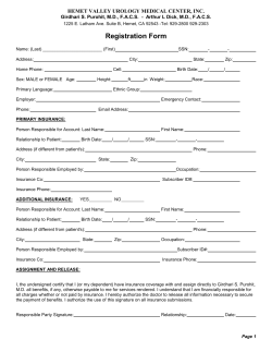 Registration Form  HEMET VALLEY UROLOGY MEDICAL CENTER, INC.