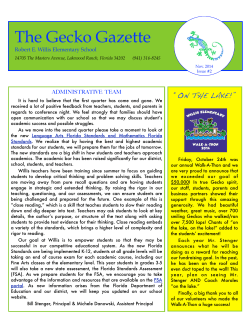 The Gecko Gazette “ON THE LAKE!” Robert E. Willis Elementary School