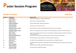 P  oster Session Program Monday 8 December