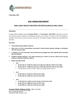 ASX ANNOUNCEMENT FINAL ASSAY RESULTS RECEIVED FOR METALLURGICAL DRILL HOLES