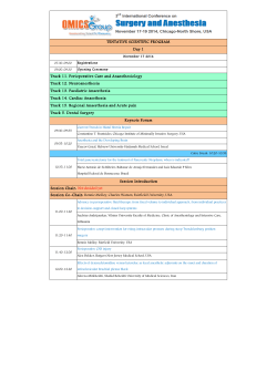 TENTATIVE SCIENTIFIC PROGRAM Day 1 Track 11. Perioperative Care and Anaesthesiology