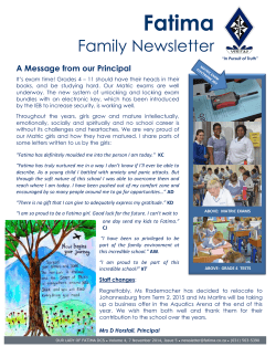 Fatima  Family Newsletter A Message from our Principal