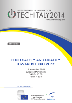 FOOd saFety and quality tOwards eXPO 2015 www.techitaly.eu 11 november 2014